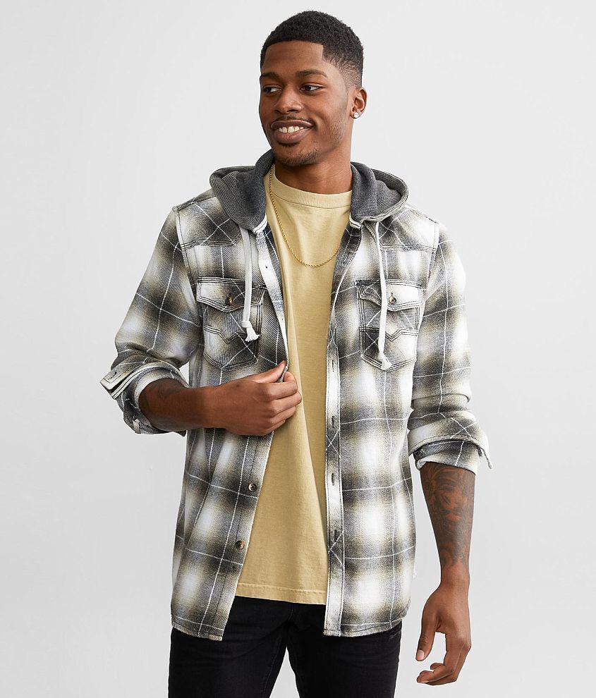 Men's Scotch Plaid Flannel Hooded Shirt, Slightly Fitted, Sweatshirt With  Flannel