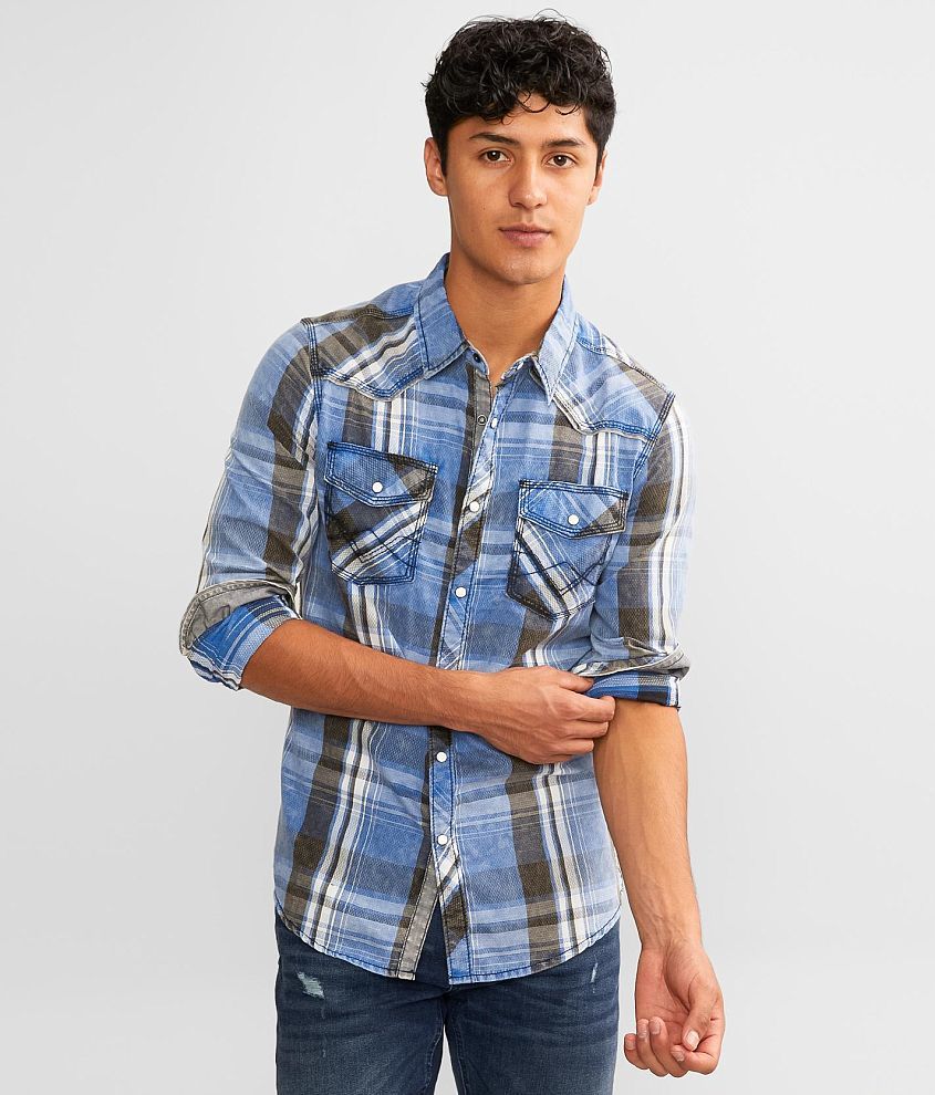 BKE Vintage Washed Plaid Tailored Shirt front view