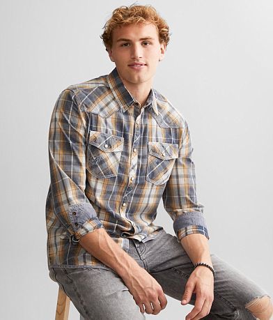 BKE Vintage Washed Plaid Athletic Shirt front view