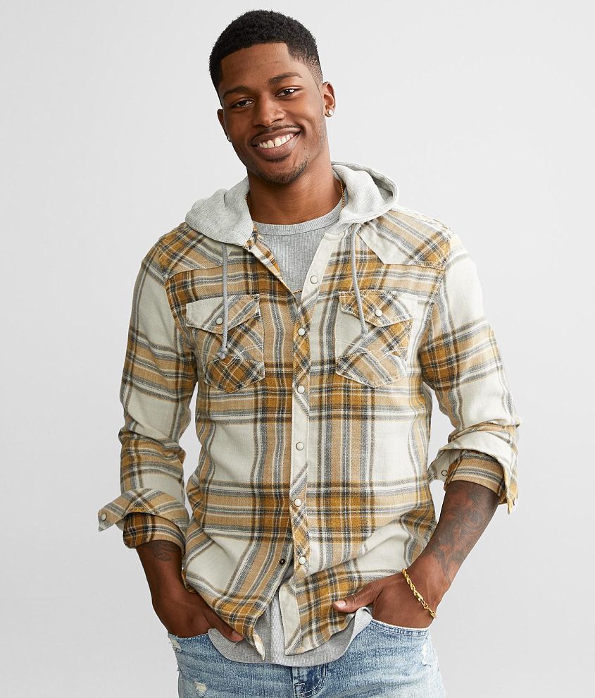 Men gingham sale hooded shirt