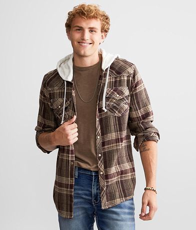 BKE Vintage Flannel Athletic Hooded Shirt front view