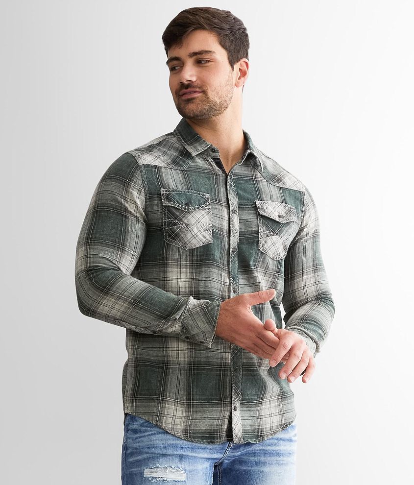 BKE Vintage Plaid Standard Shirt - Men's Shirts in Olive Black