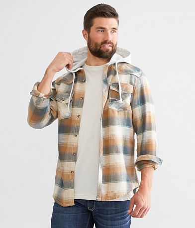 BKE Vintage Plaid Athletic Hooded Shirt front view