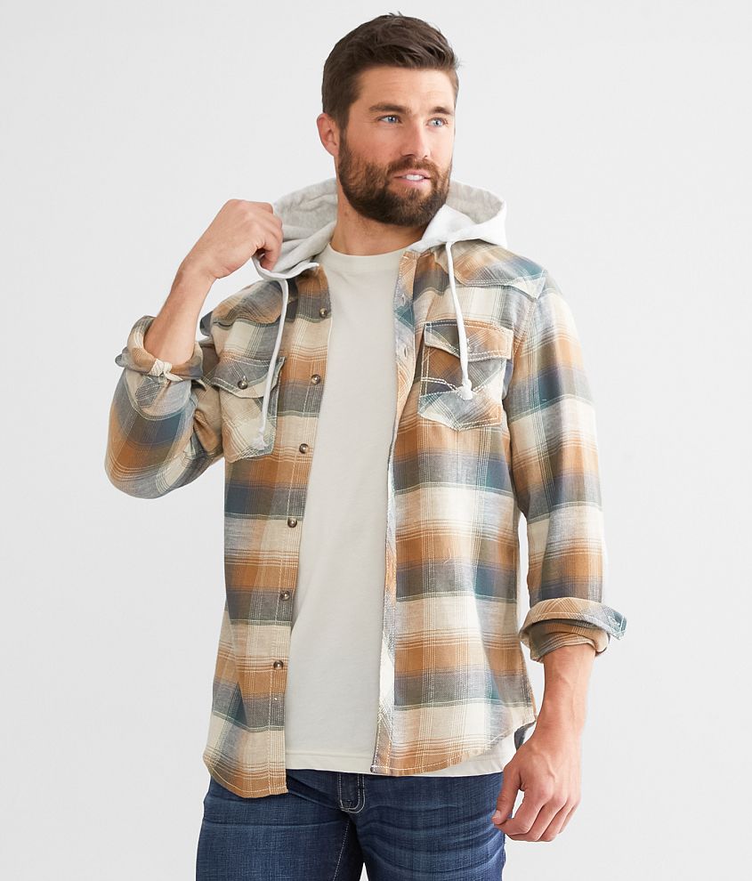 BKE Vintage Plaid Athletic Hooded Shirt