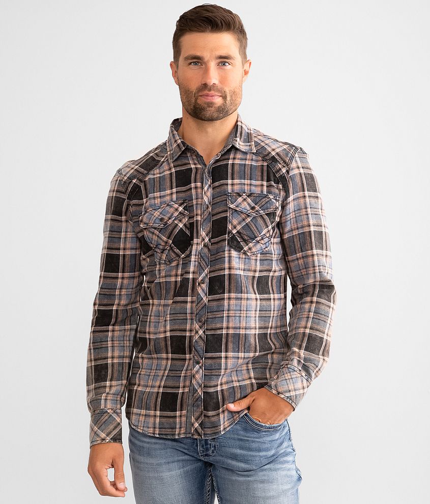 BKE Vintage Washed Plaid Standard Shirt front view