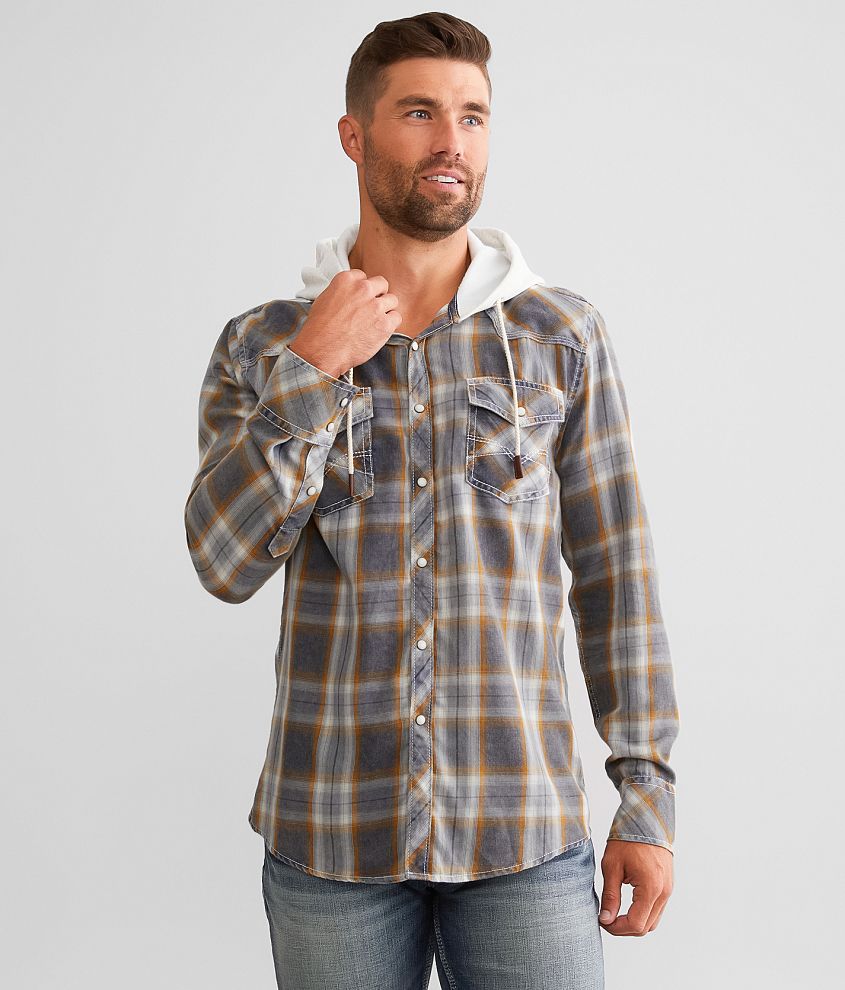 BKE Vintage Plaid Athletic Hooded Shirt