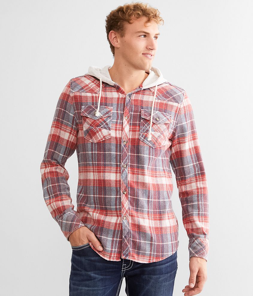 BKE Vintage Plaid Standard Hooded Shirt front view