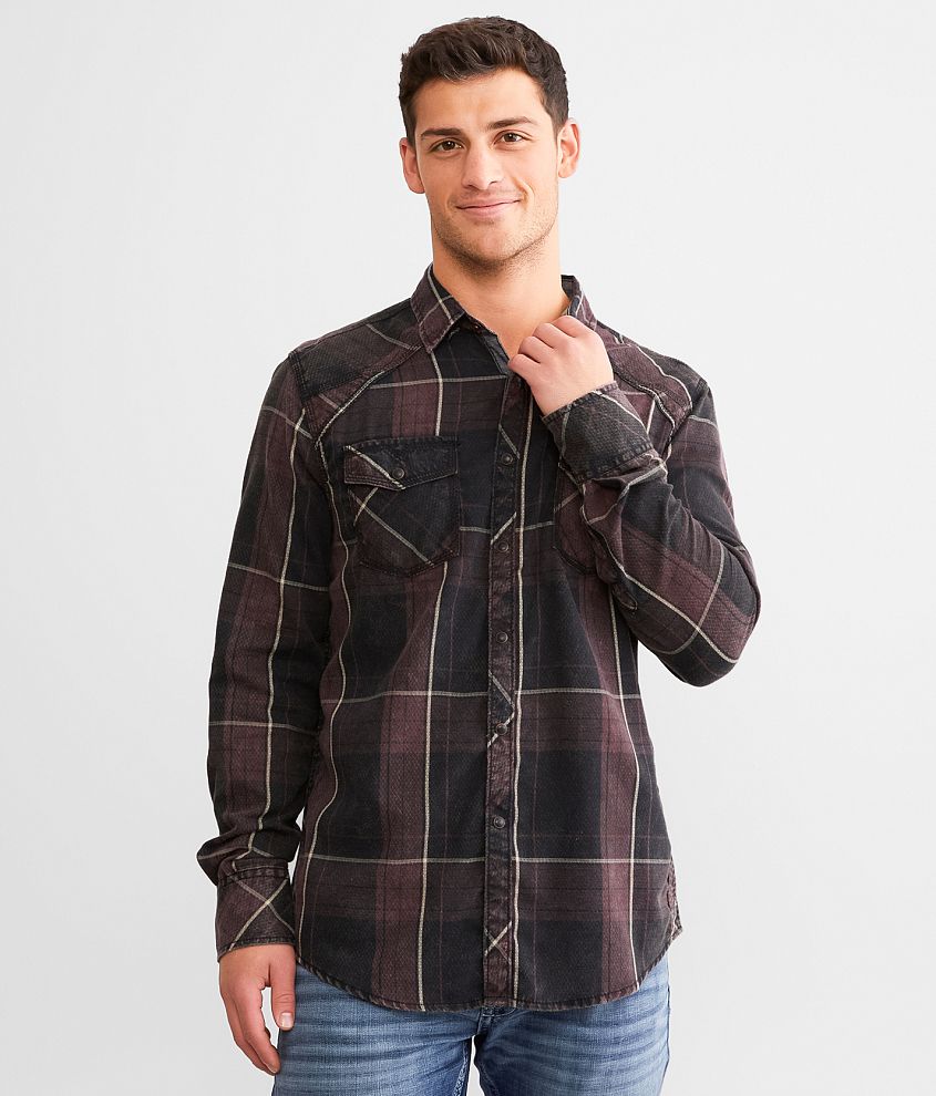 BKE Vintage Washed Plaid Athletic Shirt front view