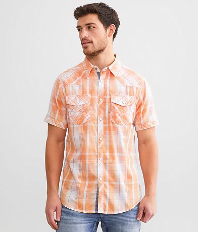 BKE Vintage Washed Plaid Standard Shirt front view