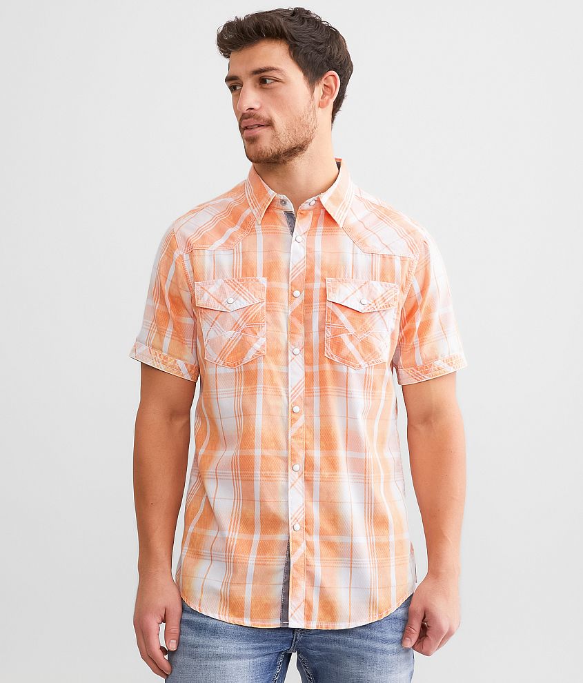 BKE Vintage Washed Plaid Standard Shirt front view