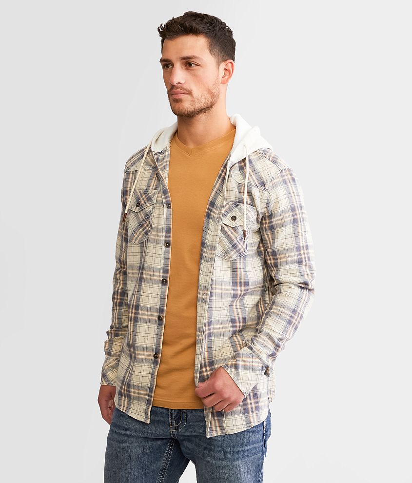 BKE Vintage Plaid Athletic Hooded Shirt front view