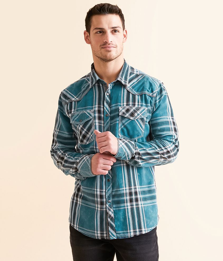 BKE Vintage Washed Plaid Athletic Shirt front view