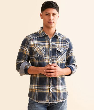 BKE Vintage Brushed Plaid Athletic Shirt front view