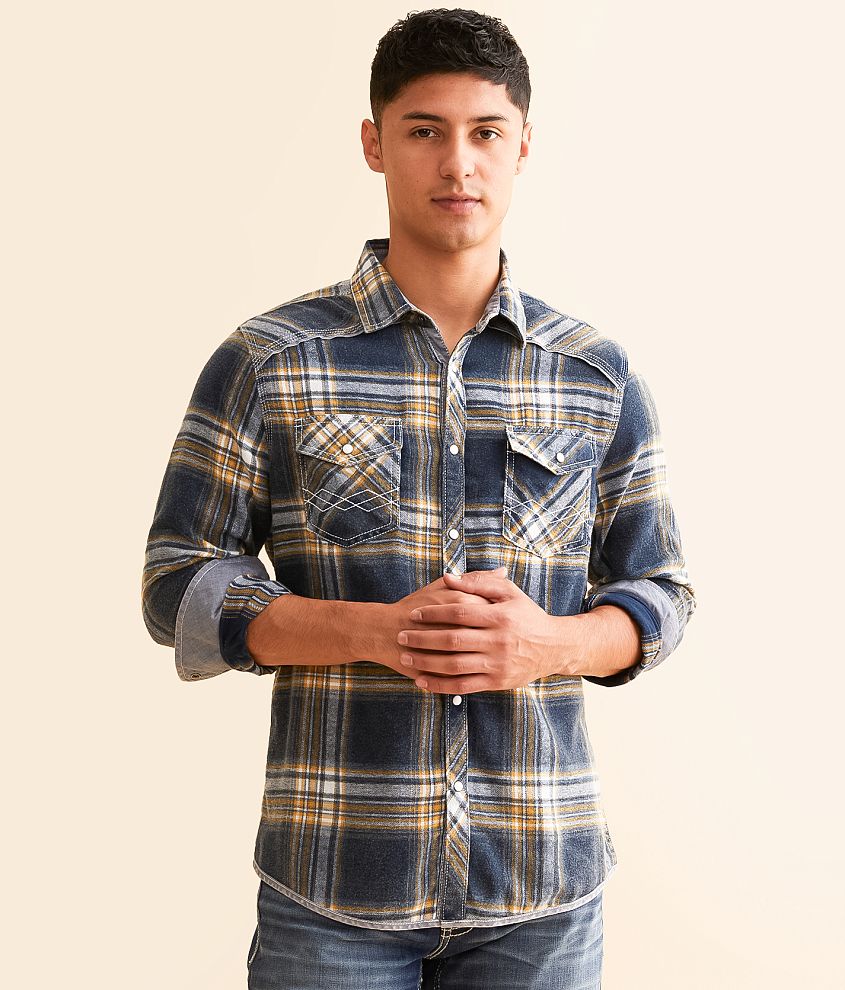 BKE Vintage Brushed Plaid Athletic Shirt front view