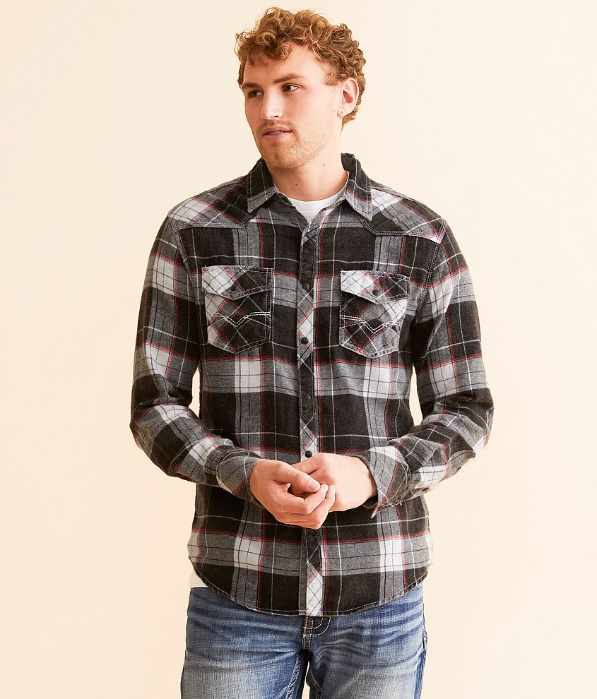 BKE Vintage Brushed Plaid Athletic Shirt front view