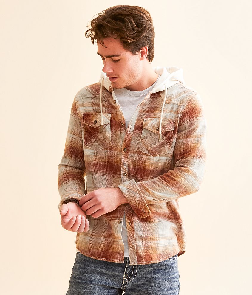 BKE Vintage Brushed Plaid Standard Hooded Shirt front view