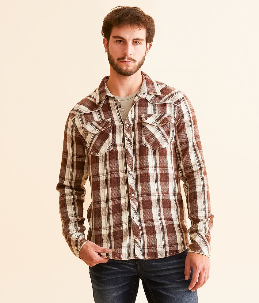 BKE Vintage Brushed Plaid Athletic Shirt front view