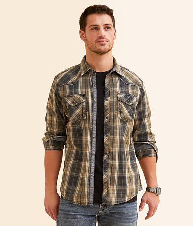 BKE Vintage Washed Plaid Athletic Shirt front view