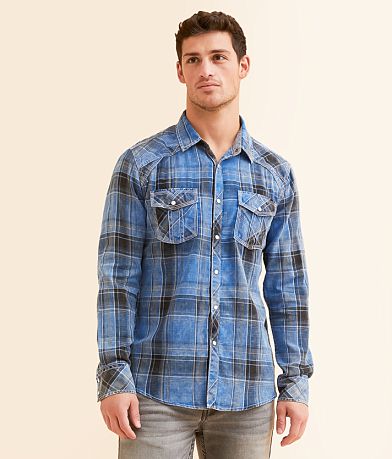 BKE Vintage Washed Plaid Standard Shirt front view