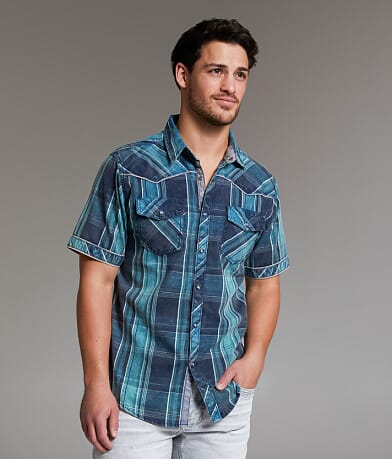 BKE Vintage Washed Plaid Athletic Shirt front view