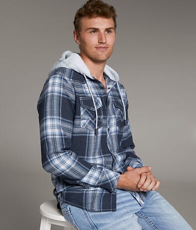 BKE Vintage Plaid Standard Hooded Shirt front view