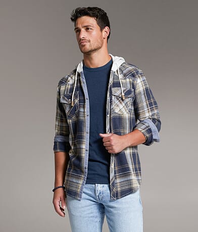 BKE Vintage Plaid Athletic Hooded Shirt front view