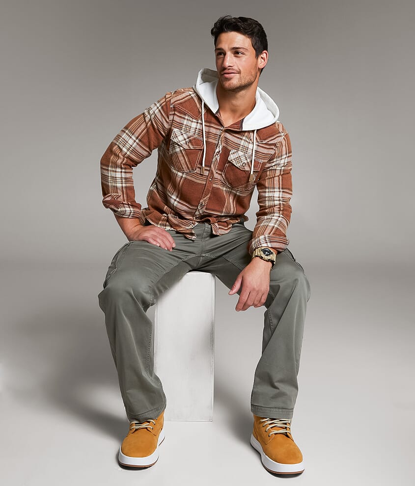 Brushed Plaid Athletic Hooded Shirt