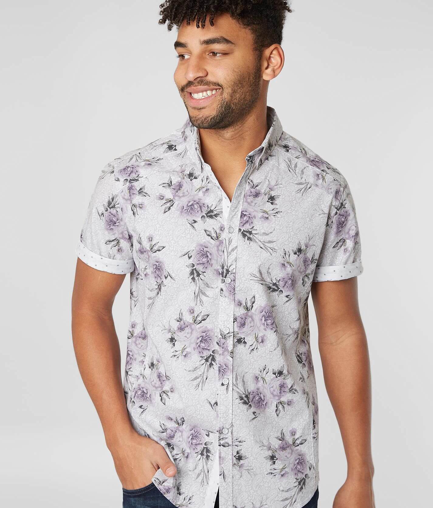 Mens Flower SHIRT - Psychedelic Floral Purple - Medium