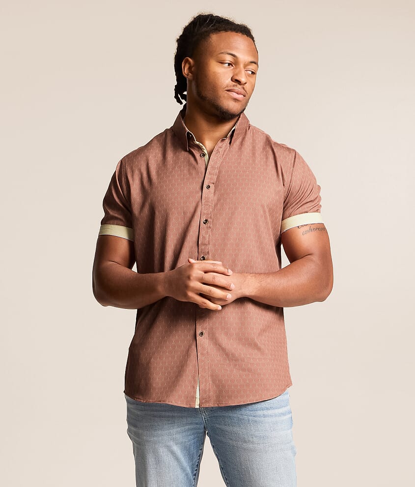 J.B. Holt Men's Polyester Standard Performance Shirt in Mauve Cream/Brown | Size: Large | Buckle