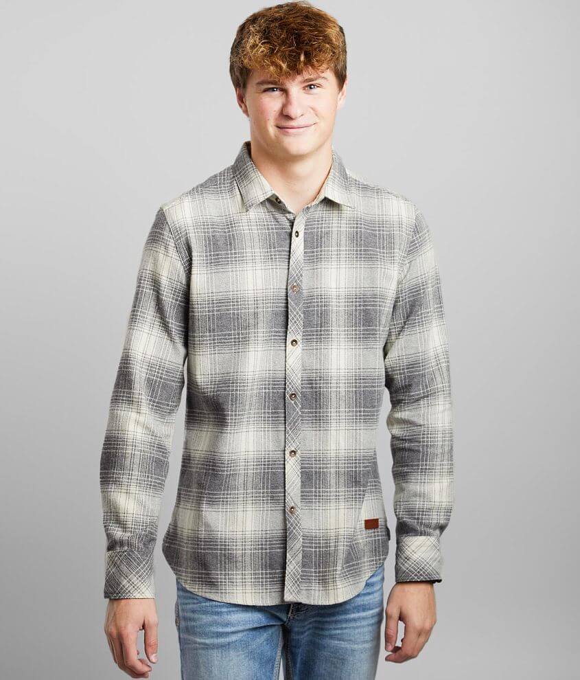 Outpost Makers Brushed Knit Flannel Shirt Men's Shirts in Grey Cream