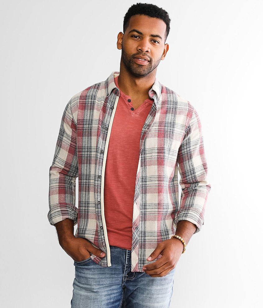 Outpost Makers Brushed Plaid Shirt - Men's Shirts in Oatmeal Navy | Buckle