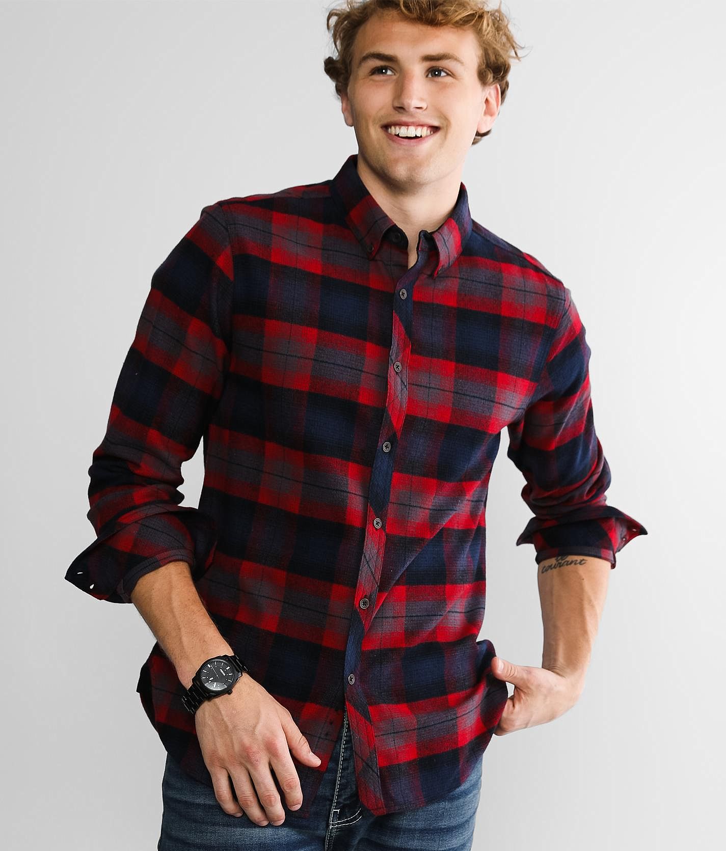 Outpost Makers Plaid Flannel Shirt - Orange/Brown Small, Men's