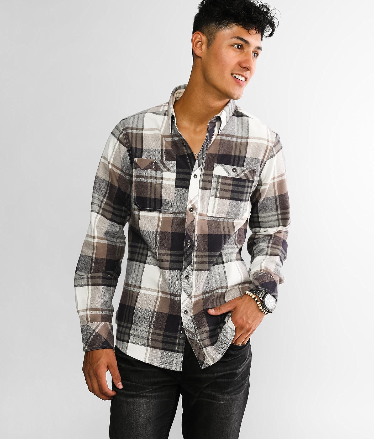 Outpost Makers Plaid Flannel Shirt - Orange/Brown Small, Men's