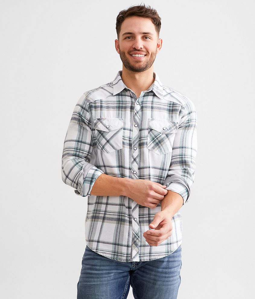 BKE Vintage Brushed Plaid Standard Shirt front view