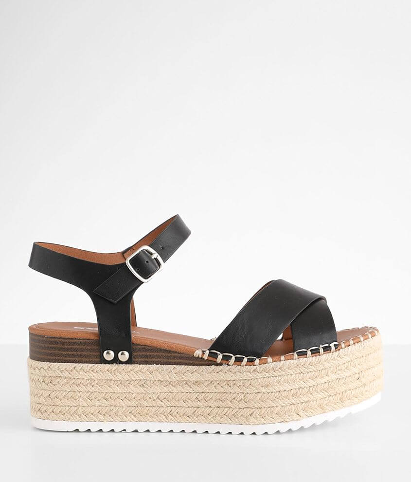 Soda Ahead Jute Wrapped Flatform Sandal - Women's Shoes in Black | Buckle