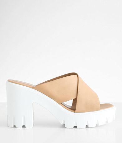 Soda Pom Poms Lug Heeled Sandal front view