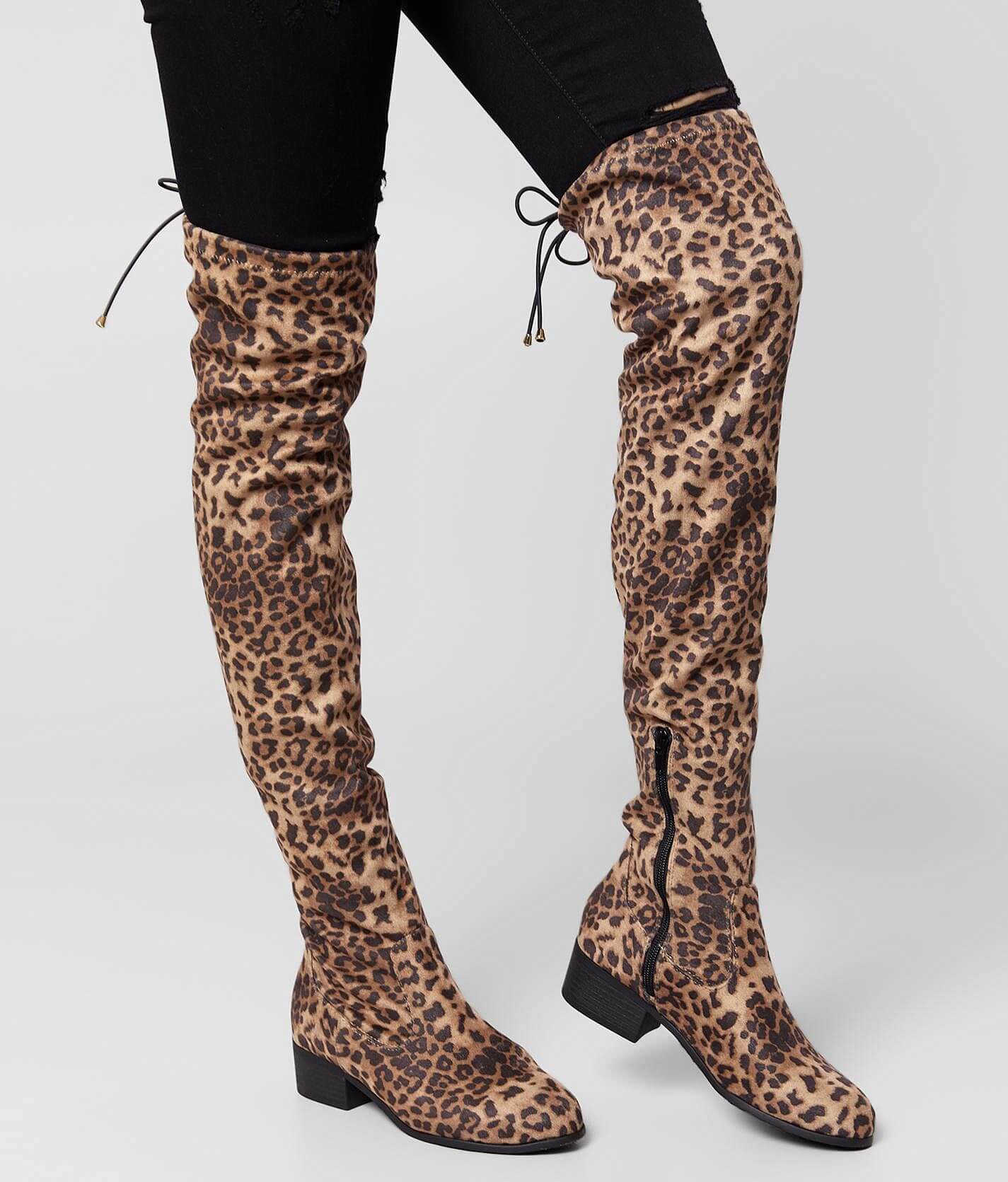 Leopard print over outlet the knee boots