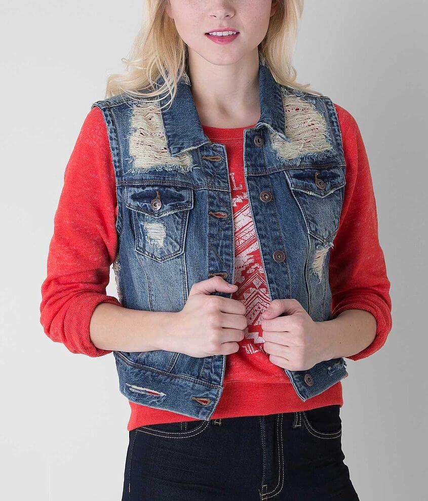 RWH Crochet Underlay Denim Vest front view