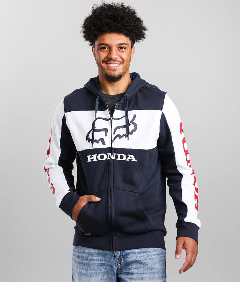 Fox Racing Honda Color Block Hoodie Men s Sweatshirts in Navy White Buckle