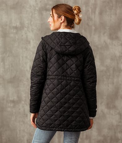 Buckle Black Quilted Puffer Jacket BACK