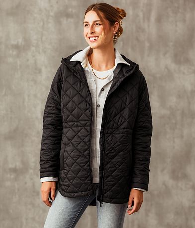 Buckle Black Quilted Puffer Jacket front view