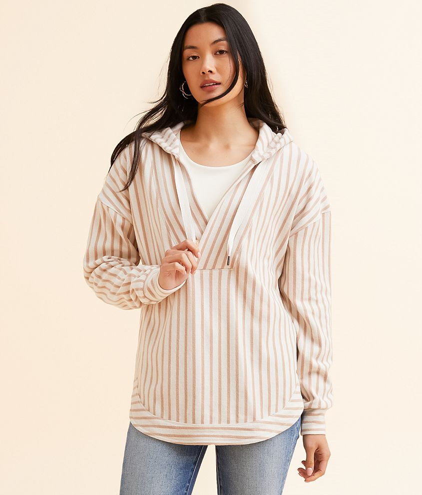 BKE Striped Fleece Hooded Sweatshirt front view