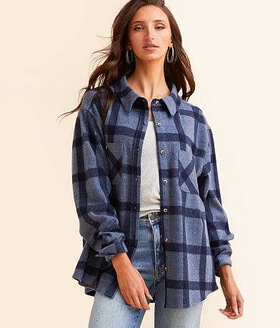 BKE Plaid Boyfriend Shirt front view