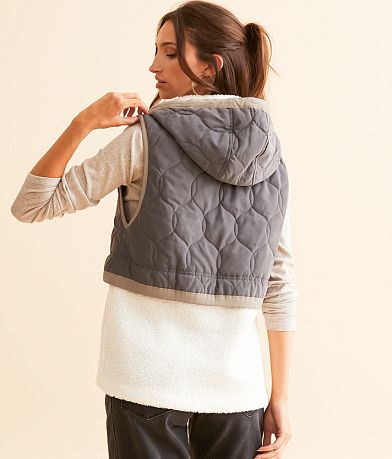 BKE Quilted Sherpa Hooded Vest BACK