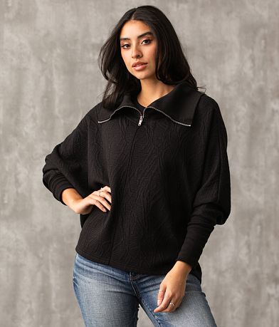 Buckle Black Quarter Zip Dolman Pullover front view