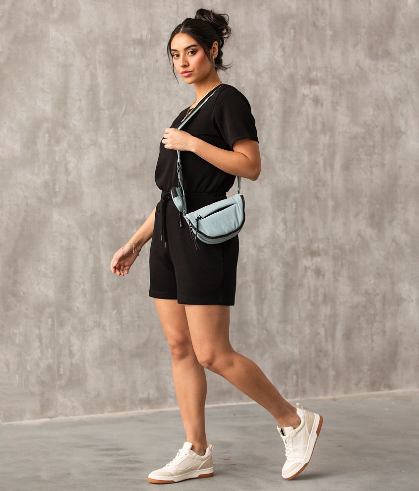 Buckle Black Athleisure Romper front view