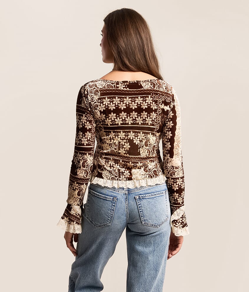 Floral Velvet Lace Trim Top