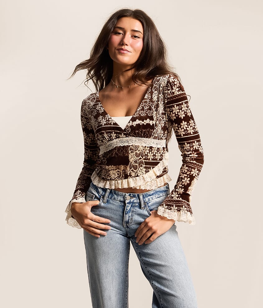 Floral Velvet Lace Trim Top