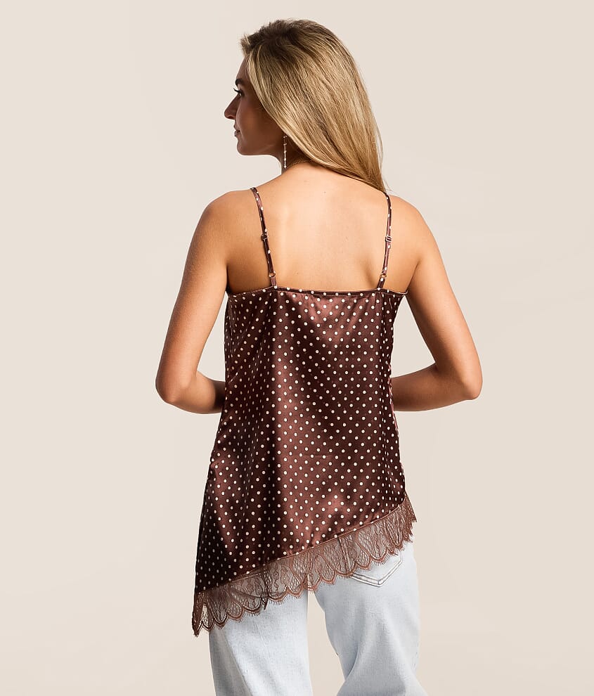 Satin Polka Dot Asymmetrical Tank Top - thumbnail 2