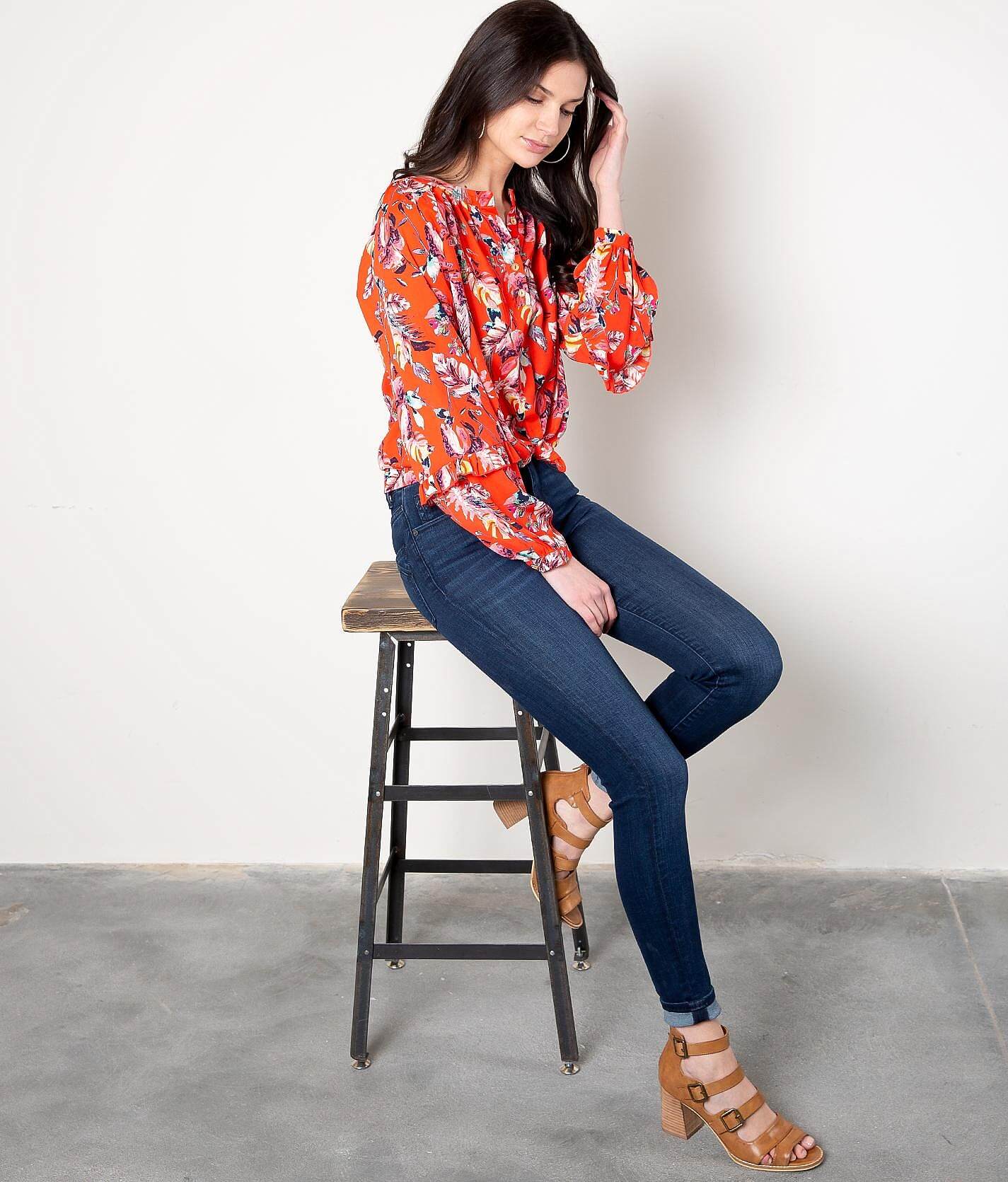 black floral chiffon blouse